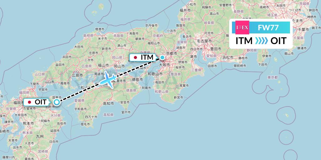 FW77 Ibex Airlines Flight Map: Osaka to Oita