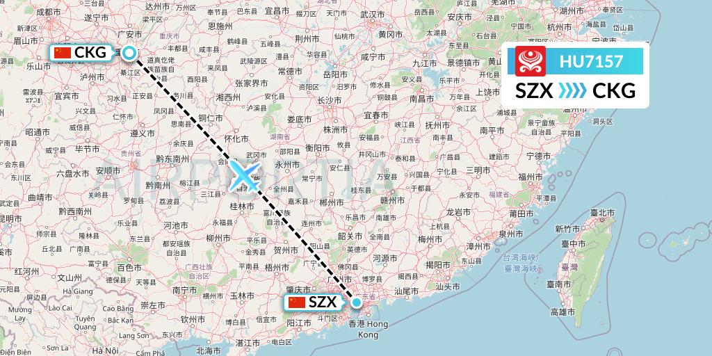 HU7157 Hainan Airlines Flight Map: Shenzhen to Chongqing