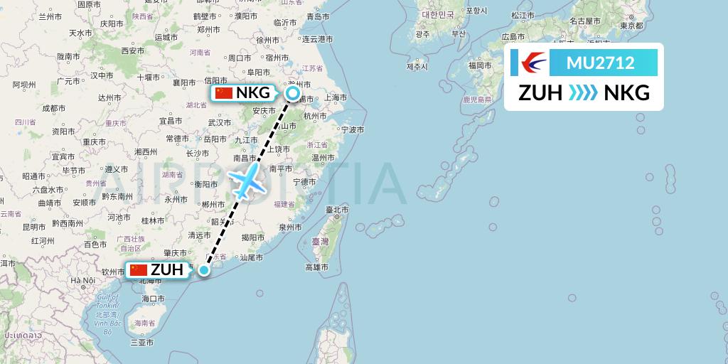 MU2712 China Eastern Airlines Flight Map: Zhuhai to Nanjing