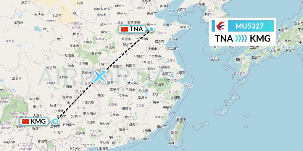 MU5327 China Eastern Airlines Flight Map: Jinan to Kunming
