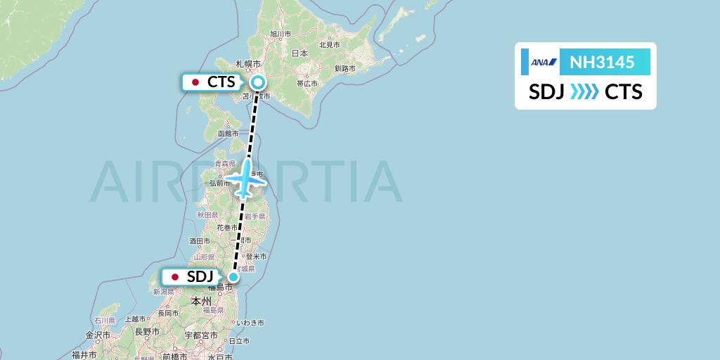NH3145 All Nippon Airways Flight Map: Sendai to Sapporo