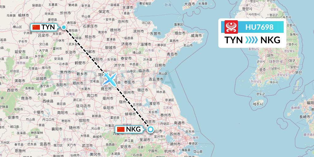 HU7698 Hainan Airlines Flight Map: Taiyuan to Nanjing