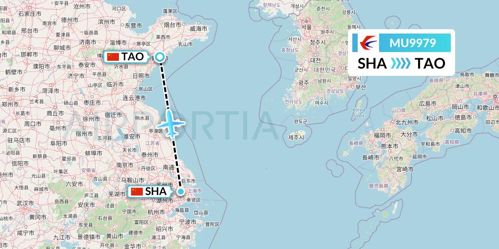 MU9979 China Eastern Airlines Flight Map: Shanghai to Qingdao