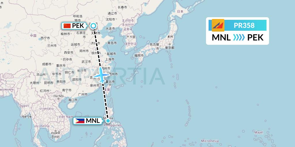 PR358 Philippine Airlines Flight Map: Manila to Beijing