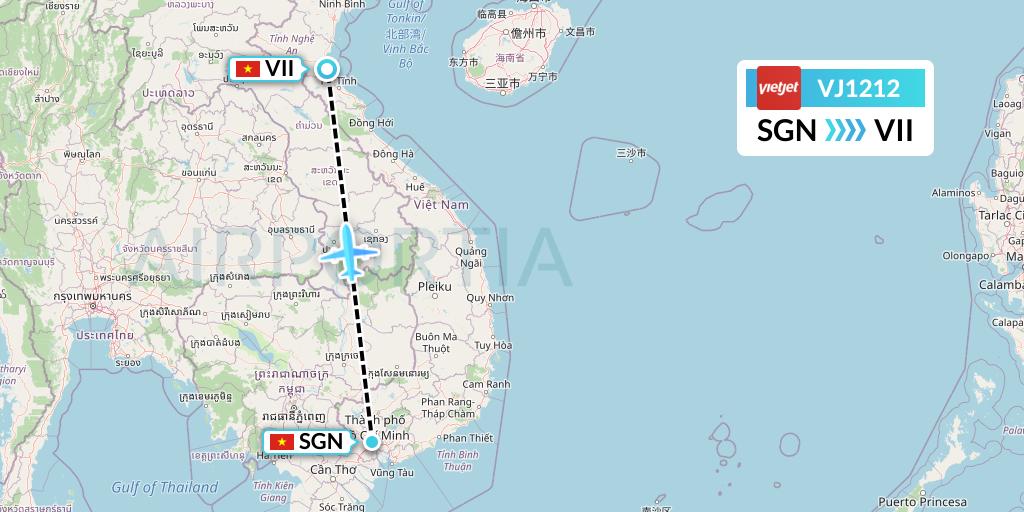 VJ1212 VietJet Air Flight Map: Ho Chi Minh City to Vinh