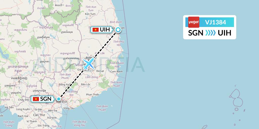 VJ1384 VietJet Air Flight Map: Ho Chi Minh City to Qui Nhon