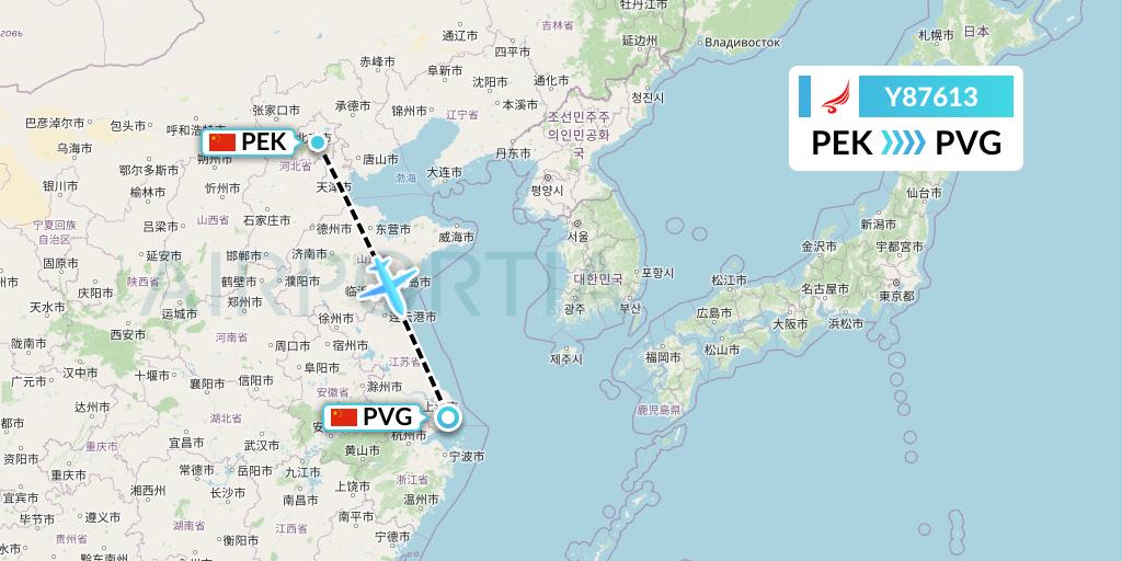 Y87613 Yangtze River Express Flight Map: Beijing to Shanghai
