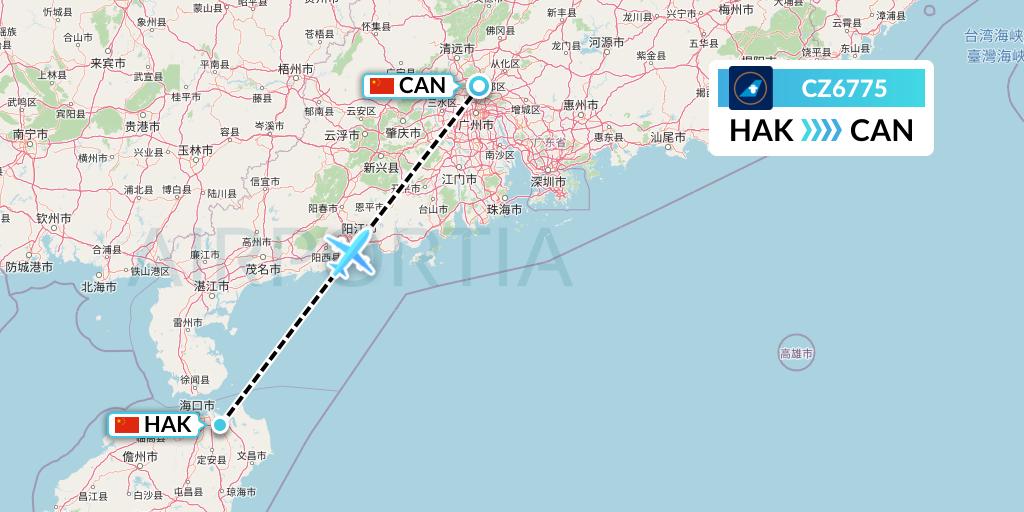 CZ6775 China Southern Airlines Flight Map: Haikou to Guangzhou