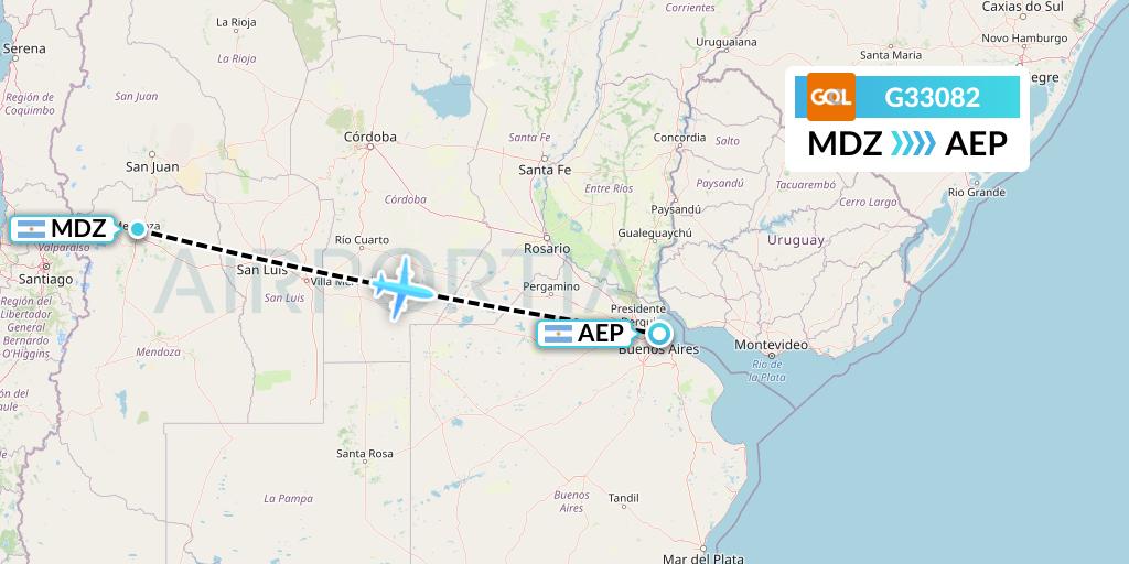 G33082 GOL Transportes Aeros Flight Map: Mendoza to Buenos Aires
