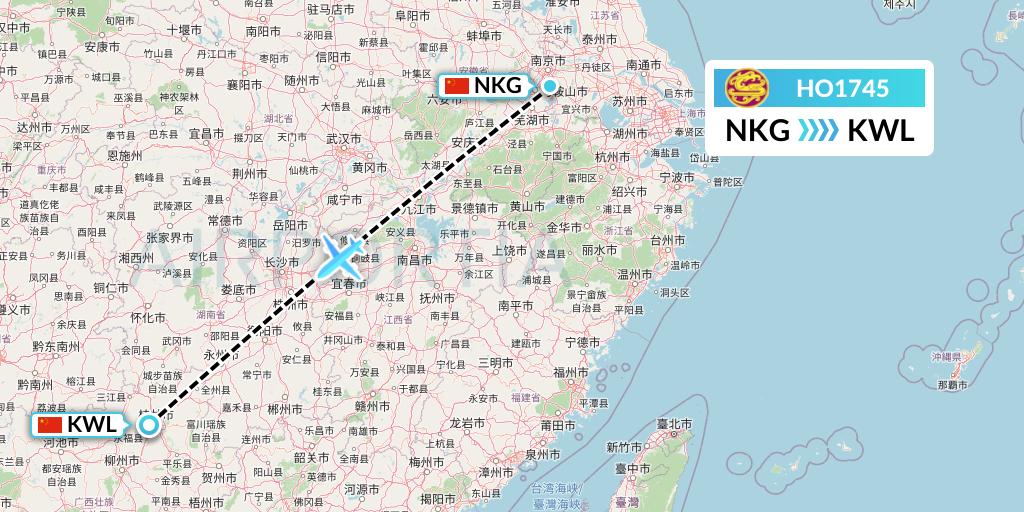 HO1745 Juneyao Airlines Flight Map: Nanjing to Guilin