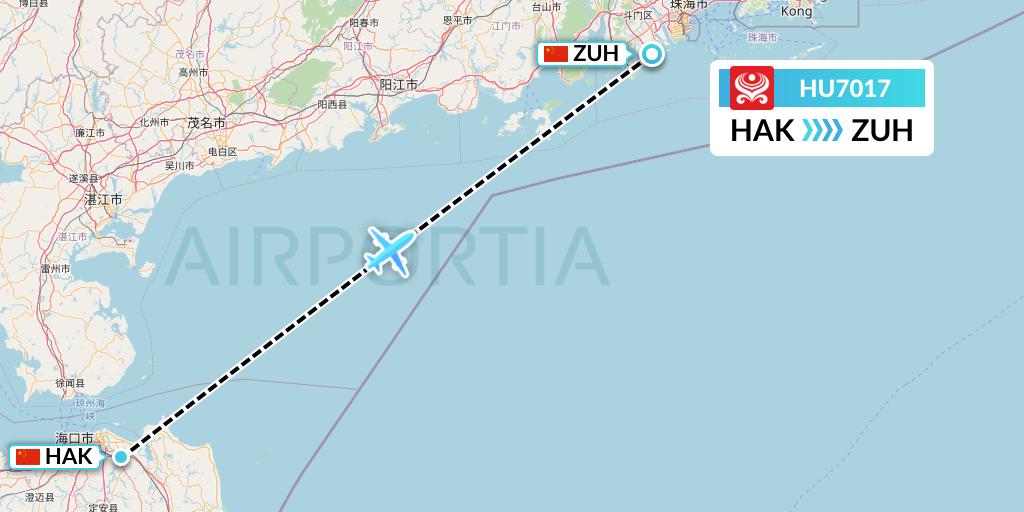 HU7017 Hainan Airlines Flight Map: Haikou to Zhuhai