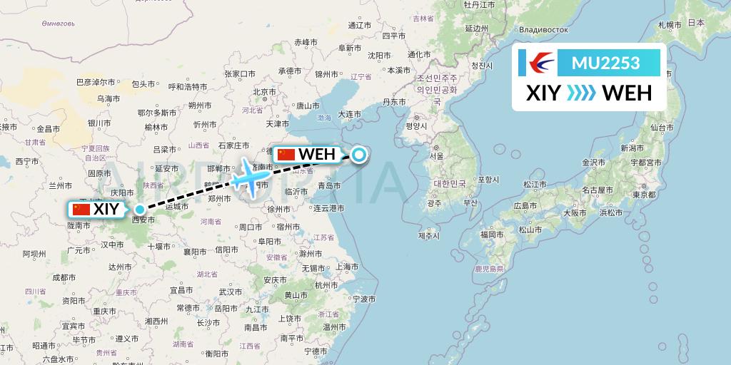 MU2253 China Eastern Airlines Flight Map: Xi'an to Weihai