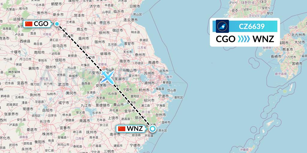 CZ6639 China Southern Airlines Flight Map: Zhengzhou to Wenzhou