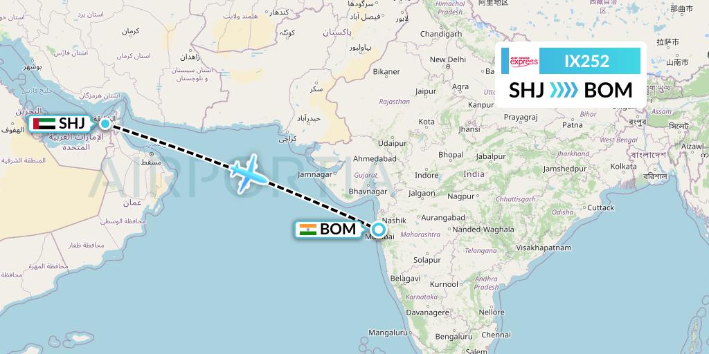 IX252 Air India Express Flight Map: Sharjah to Mumbai