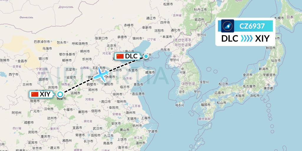 CZ6937 China Southern Airlines Flight Map: Dalian to Xi'an