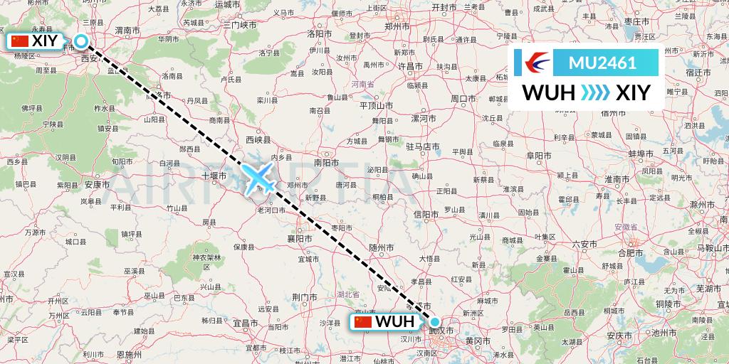 MU2461 China Eastern Airlines Flight Map: Wuhan to Xi'an