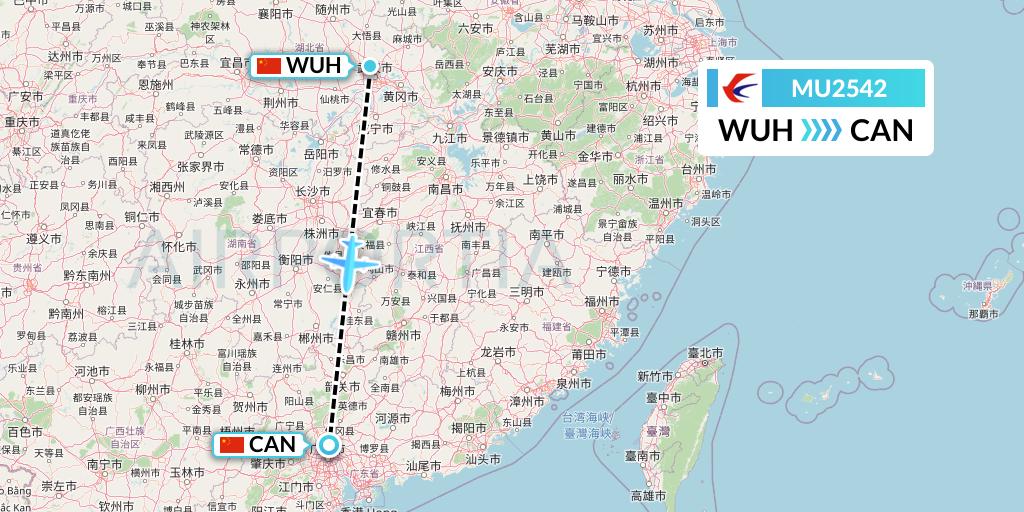 MU2542 China Eastern Airlines Flight Map: Wuhan to Guangzhou