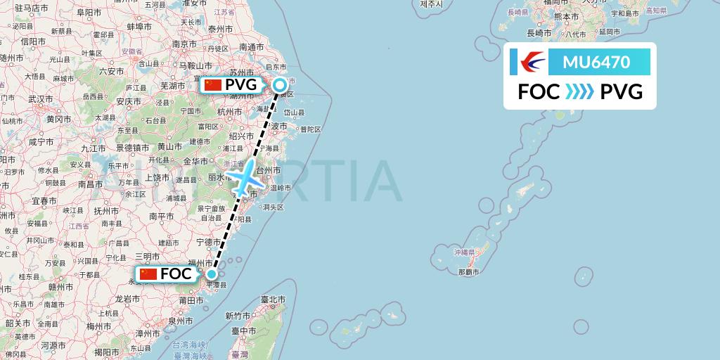 MU6470 China Eastern Airlines Flight Map: Fuzhou to Shanghai