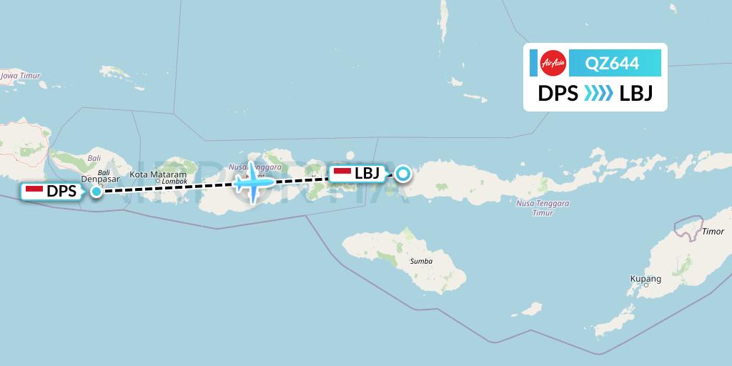 QZ644 Indonesia AirAsia Flight Map: Denpasar to Labuan Bajo