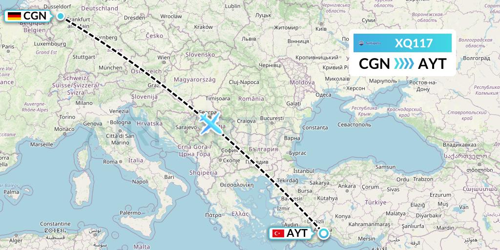 XQ117 SunExpress Flight Map: Cologne to Antalya