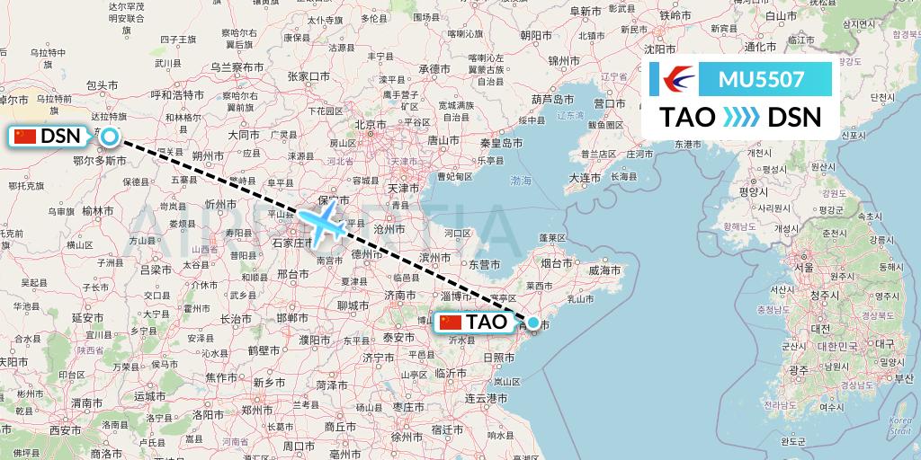 MU5507 China Eastern Airlines Flight Map: Qingdao to Dongsheng