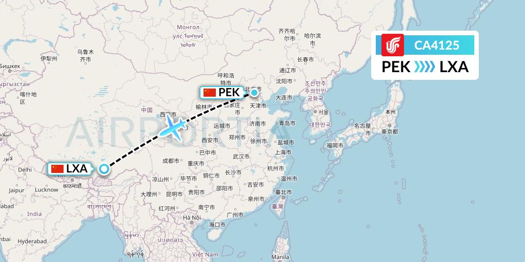 CA4125 Air China Flight Map: Beijing to Lhasa