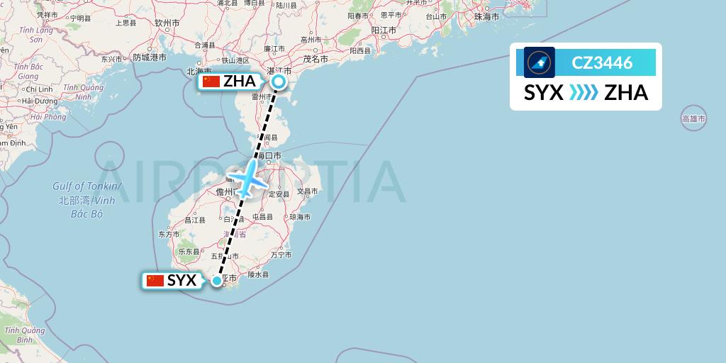 CZ3446 China Southern Airlines Flight Map: Sanya to Zhanjiang