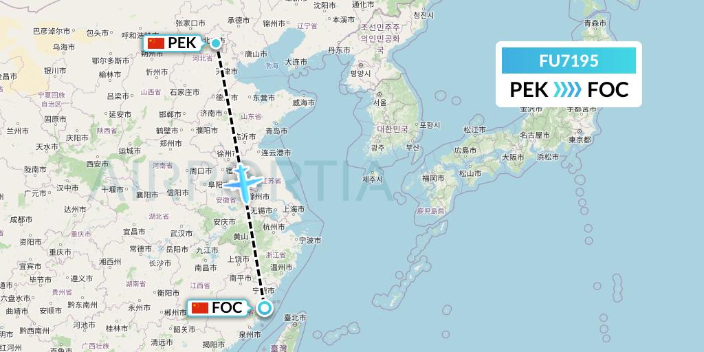 FU7195 Fuzhou Airlines Flight Map: Beijing to Fuzhou