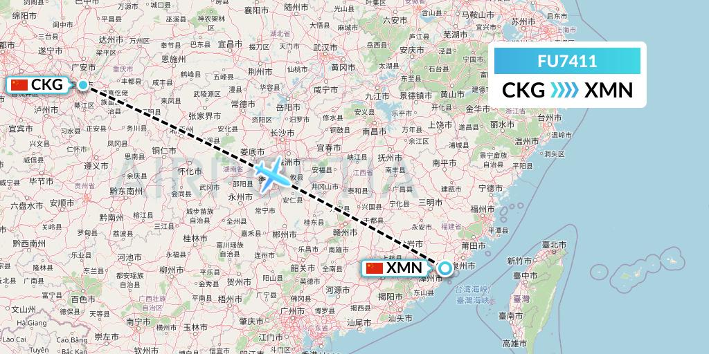 FU7411 Fuzhou Airlines Flight Map: Chongqing to Xiamen