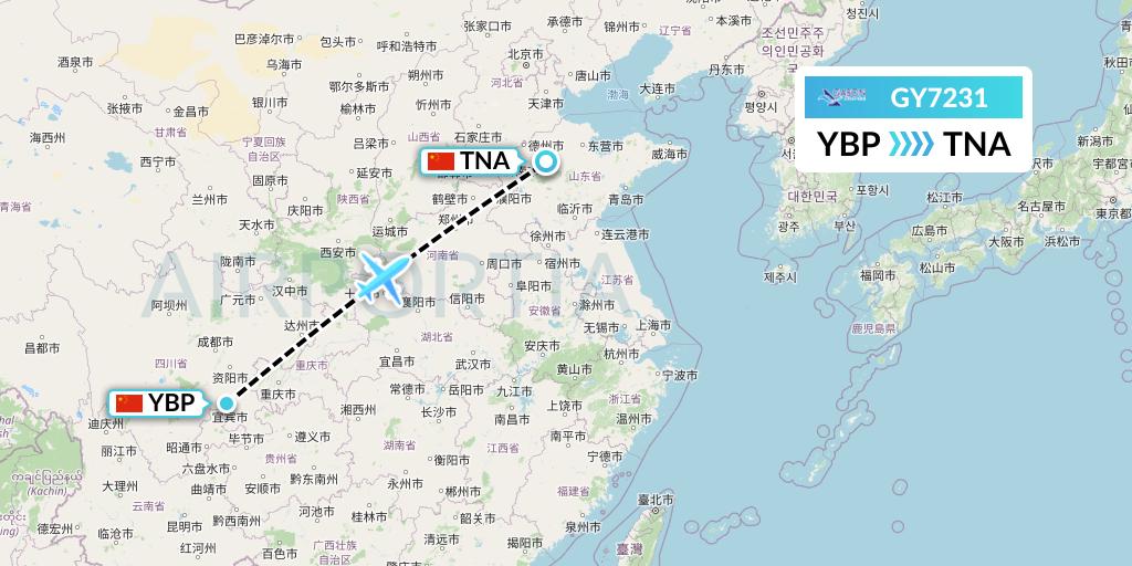GY7231 Colorful GuiZhou Airlines Flight Map: Yibin to Jinan