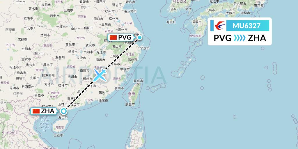 MU6327 China Eastern Airlines Flight Map: Shanghai to Zhanjiang