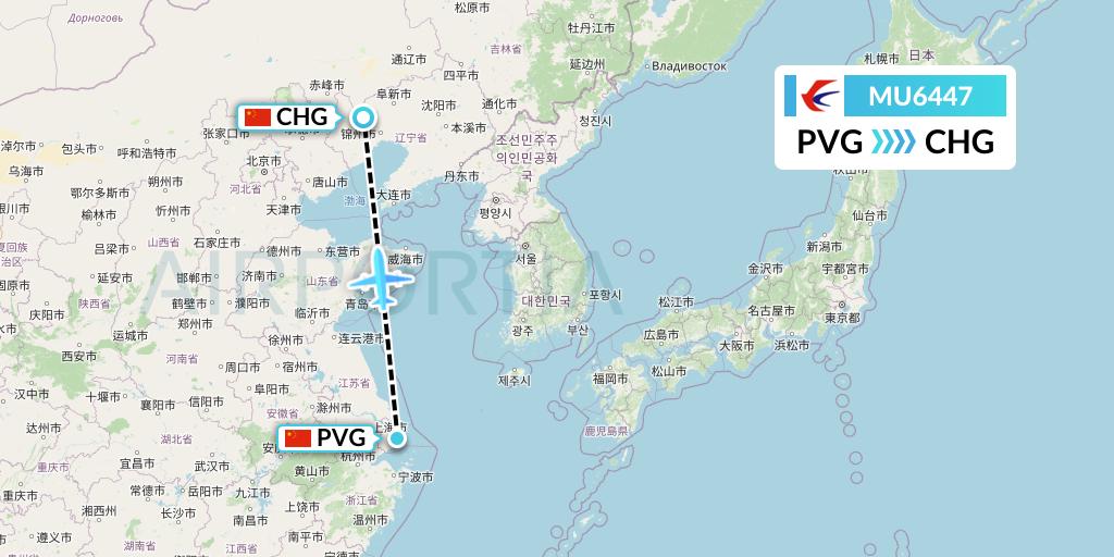 MU6447 China Eastern Airlines Flight Map: Shanghai to Chaoyang