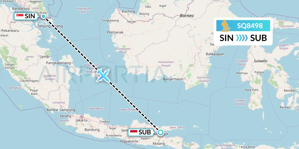 SQ8498 Singapore Airlines Flight Map: Singapore to Surabaya