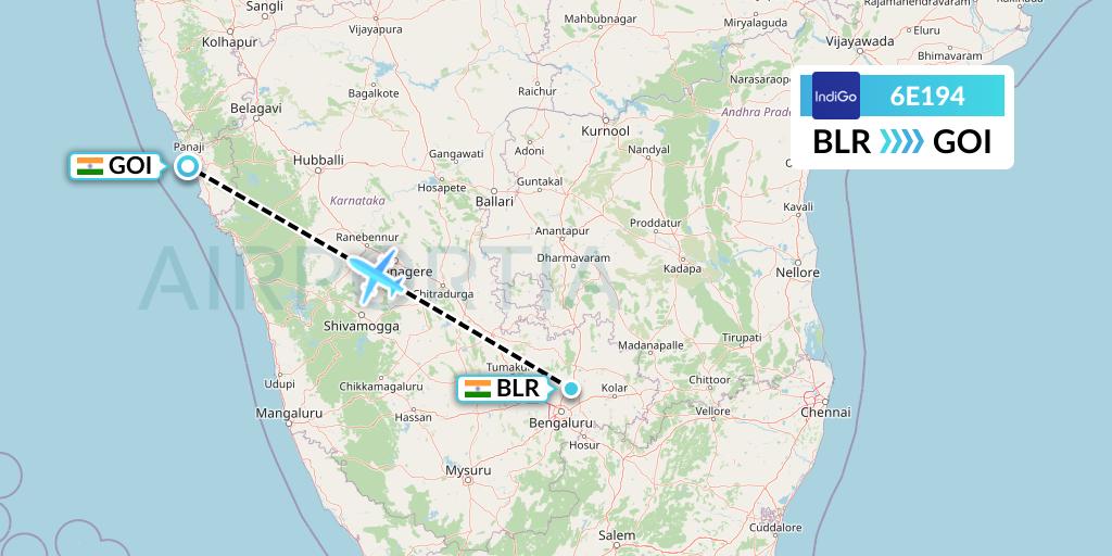 6E194 IndiGo Airlines Flight Map: Bangalore to Goa