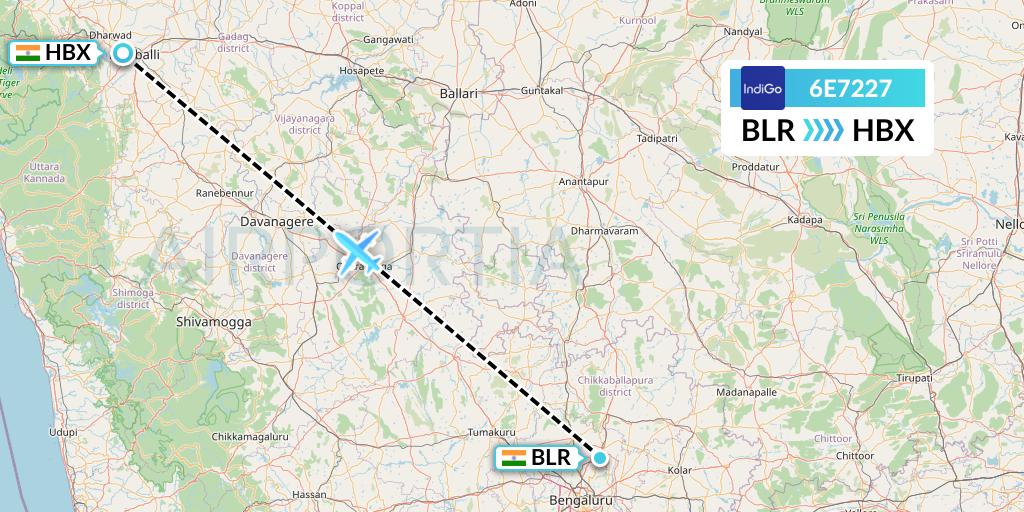 6E7227 IndiGo Airlines Flight Map: Bangalore to Hubli