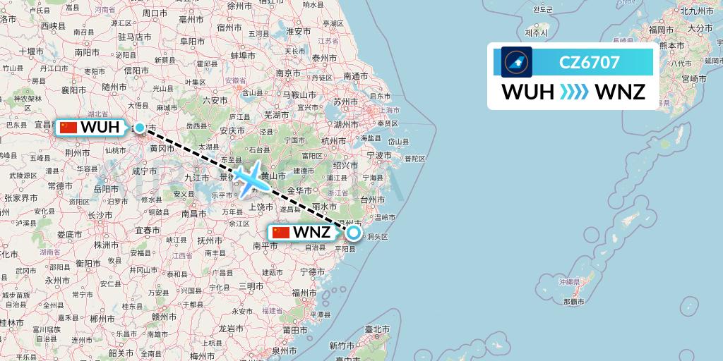 CZ6707 China Southern Airlines Flight Map: Wuhan to Wenzhou