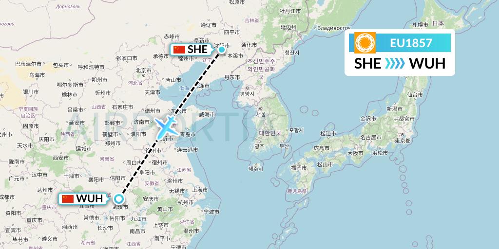 EU1857 Chengdu Airlines Flight Map: Shenyang to Wuhan
