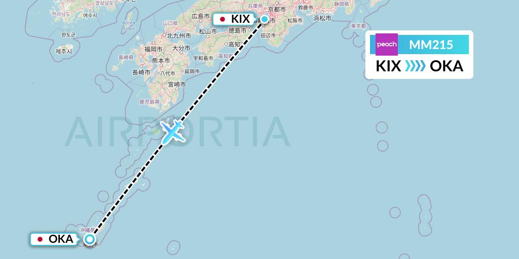 MM215 Peach Aviation Flight Map: Osaka to Naha