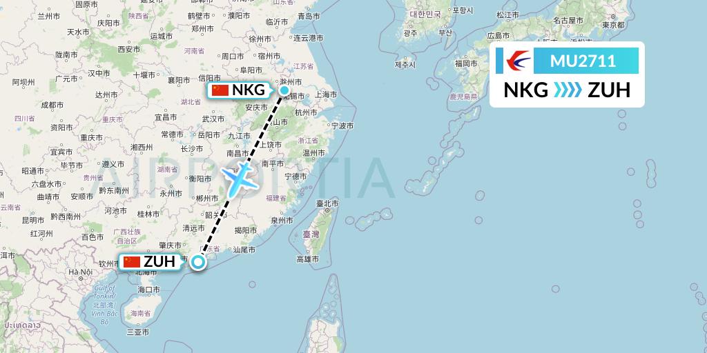 MU2711 China Eastern Airlines Flight Map: Nanjing to Zhuhai