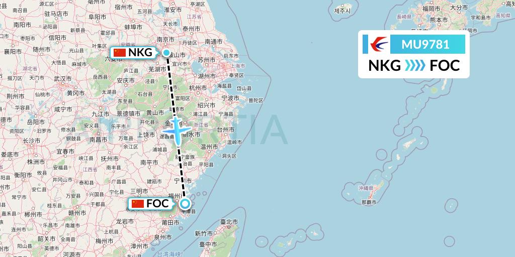 MU9781 China Eastern Airlines Flight Map: Nanjing to Fuzhou