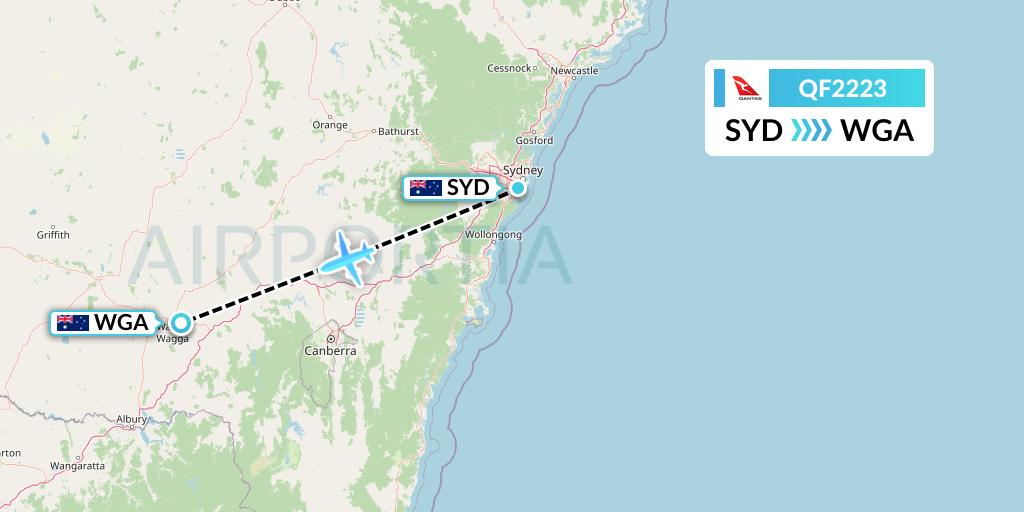 QF2223 Qantas Flight Map: Sydney to Wagga Wagga