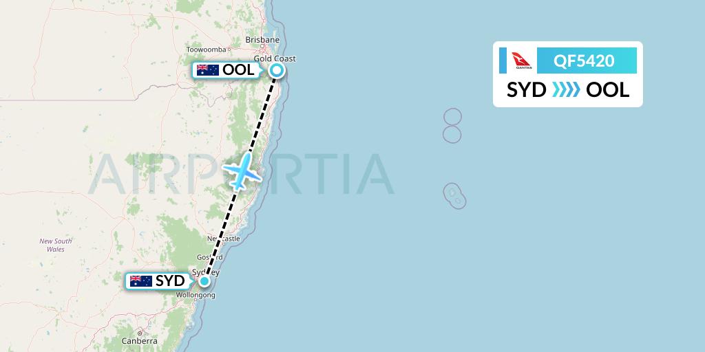QF5420 Qantas Flight Map: Sydney to Gold Coast