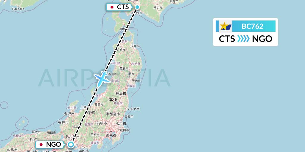 BC762 Skymark Airlines Flight Map: Sapporo to Nagoya