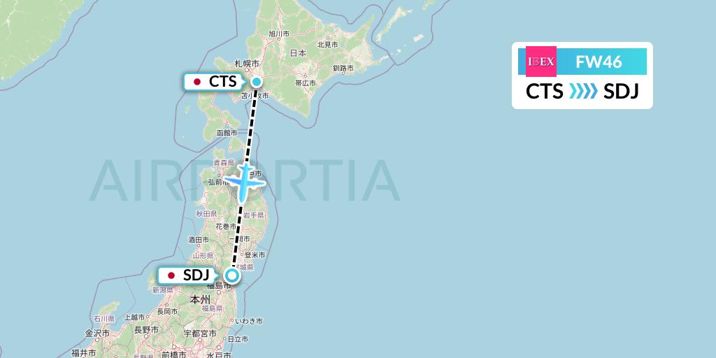 FW46 Ibex Airlines Flight Map: Sapporo to Sendai