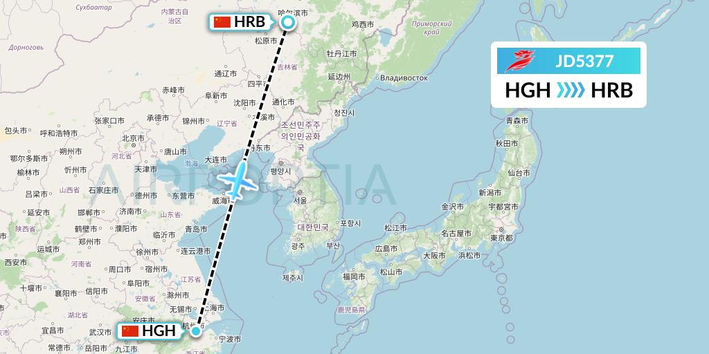 JD5377 Capital Airlines Flight Map: Hangzhou to Harbin