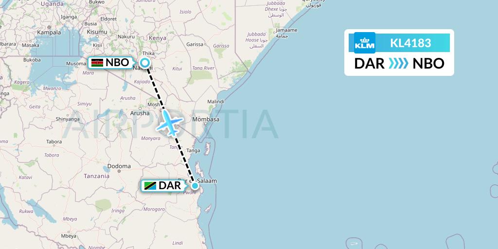 KL4183 KLM Flight Map: Dar-es-Salaam to Nairobi