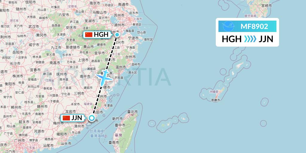 MF8902 Xiamen Airlines Flight Map: Hangzhou to Jinjiang