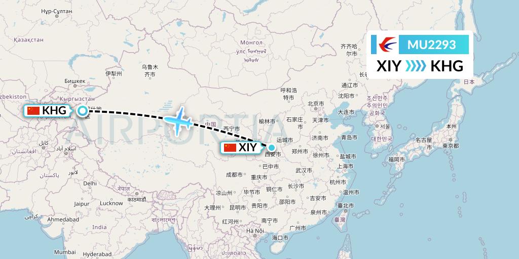 MU2293 China Eastern Airlines Flight Map: Xi'an to Kashgar