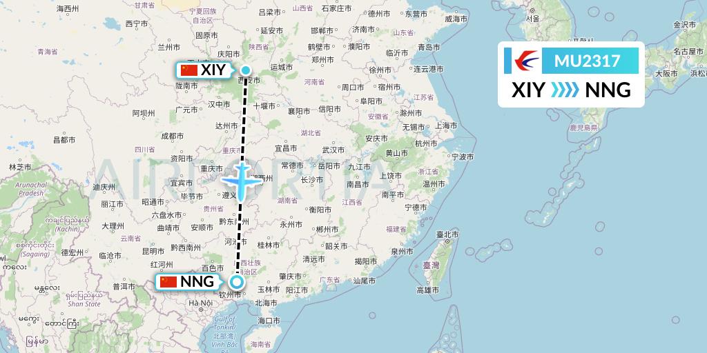 MU2317 China Eastern Airlines Flight Map: Xi'an to Nanning