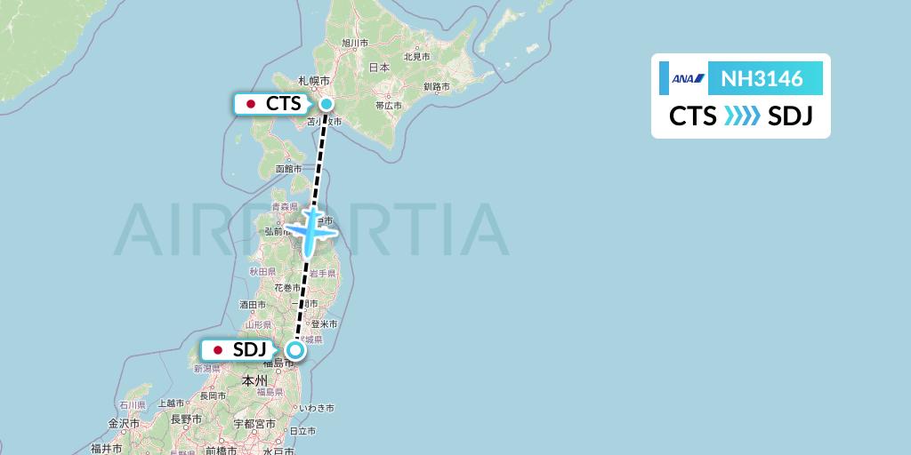 NH3146 All Nippon Airways Flight Map: Sapporo to Sendai